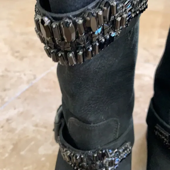 Vera Wang Lavender Black Genuine Suede Rhinestone Boots