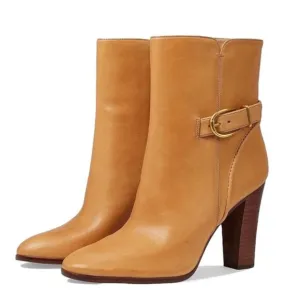 Veronica Beard Viv Booties Natural Leather Upper Ankle Heeled Buckle Boots Size