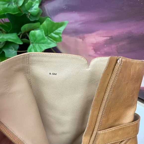Veronica Beard Viv Booties Natural Leather Upper Ankle Heeled Buckle Boots Size