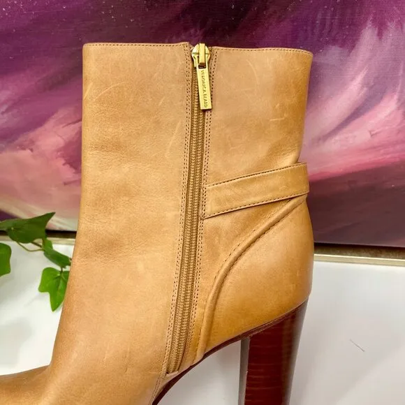 Veronica Beard Viv Booties Natural Leather Upper Ankle Heeled Buckle Boots Size