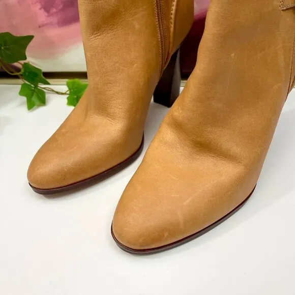 Veronica Beard Viv Booties Natural Leather Upper Ankle Heeled Buckle Boots Size