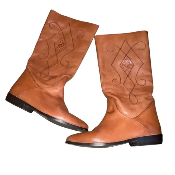 Via Milano Vtg 80's Soft Embroidered Leather Equestrian English Riding Boots 9B