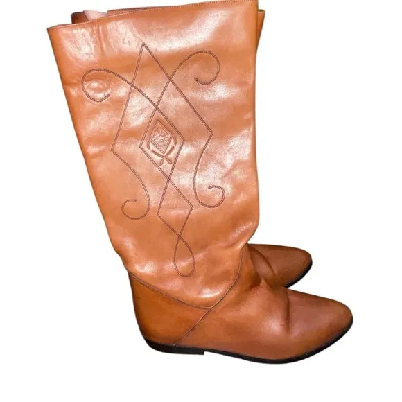 Via Milano Vtg 80's Soft Embroidered Leather Equestrian English Riding Boots 9B