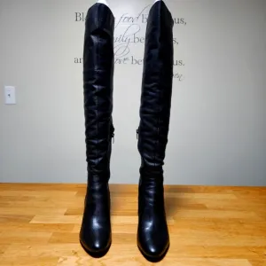 Via Spiga Kennedy Black Over the Knee Wedge Heel Leather Boots - Size 8.5