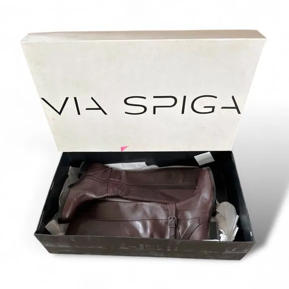 Via Spiga Prish Leather Riding Boots in Brown