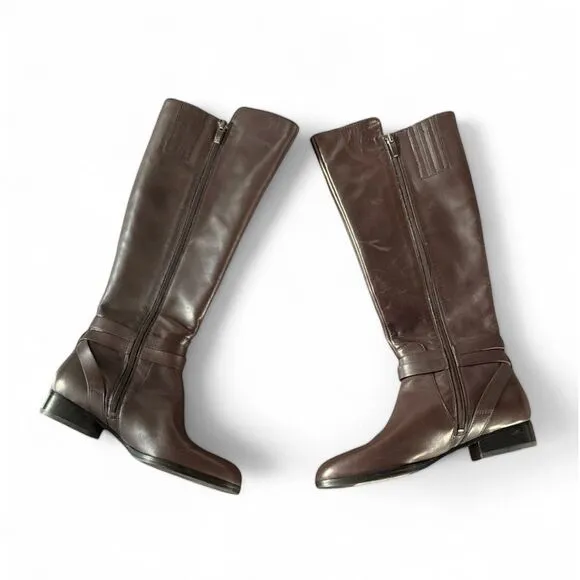 Via Spiga Prish Leather Riding Boots in Brown