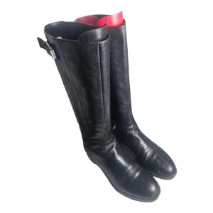 Via Spiga Women’s Black Leather Knee High Boots Size 7M Equestrian Style 90s