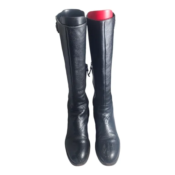 Via Spiga Women’s Black Leather Knee High Boots Size 7M Equestrian Style 90s
