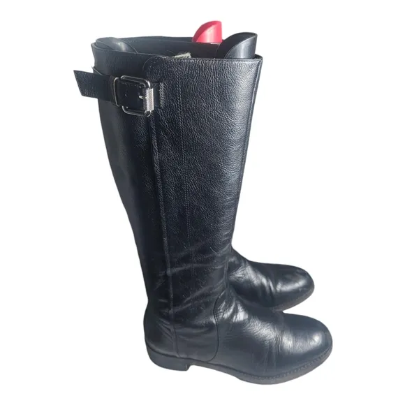 Via Spiga Women’s Black Leather Knee High Boots Size 7M Equestrian Style 90s
