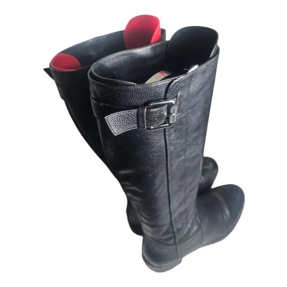 Via Spiga Women’s Black Leather Knee High Boots Size 7M Equestrian Style 90s