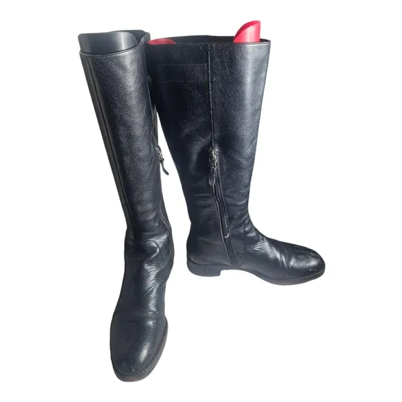 Via Spiga Women’s Black Leather Knee High Boots Size 7M Equestrian Style 90s