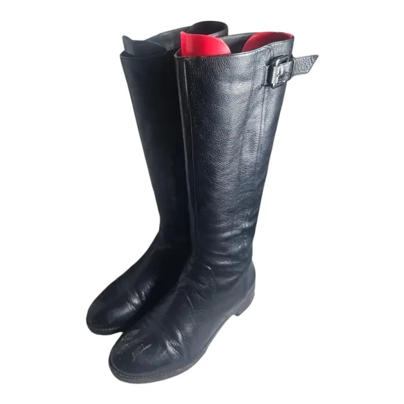 Via Spiga Women’s Black Leather Knee High Boots Size 7M Equestrian Style 90s