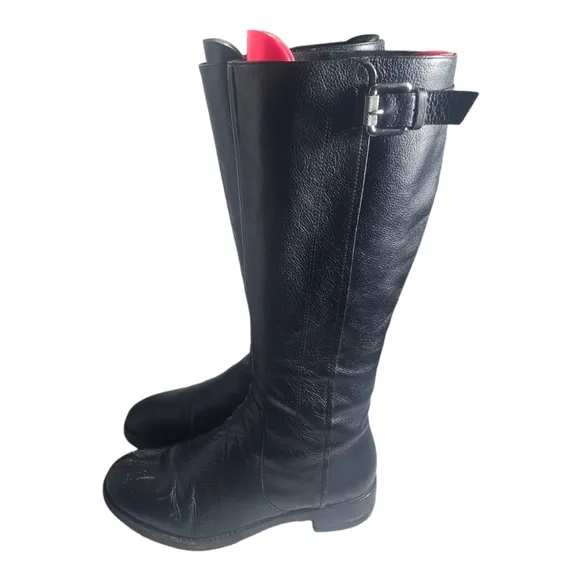 Via Spiga Women’s Black Leather Knee High Boots Size 7M Equestrian Style 90s