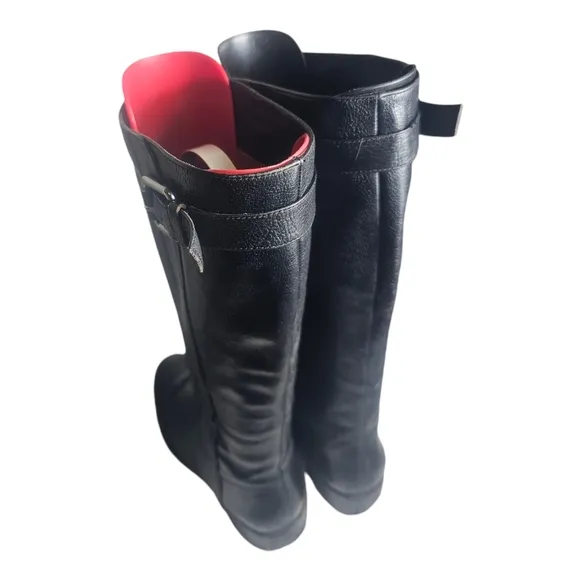 Via Spiga Women’s Black Leather Knee High Boots Size 7M Equestrian Style 90s