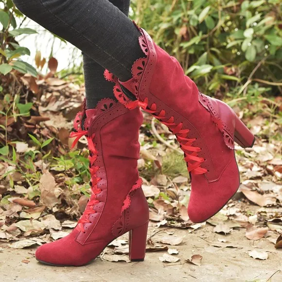 Victorian Red  Mid-Calf Boots Women Winter Boots 9.5 (41)