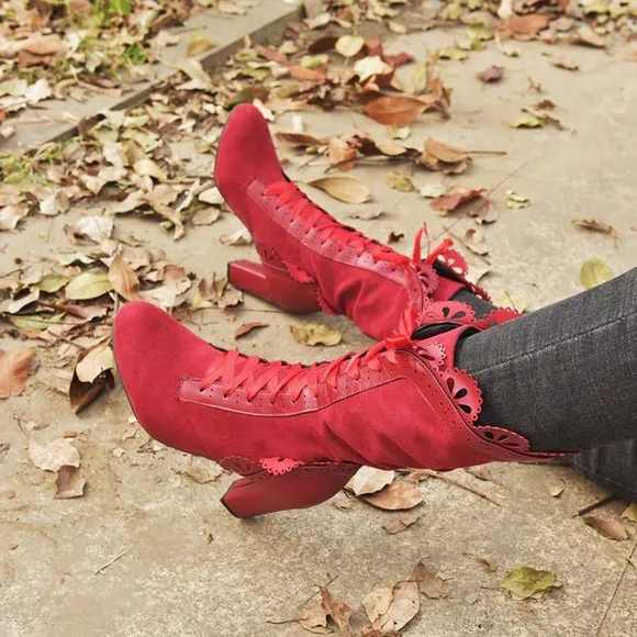 Victorian Red  Mid-Calf Boots Women Winter Boots 9.5 (41)