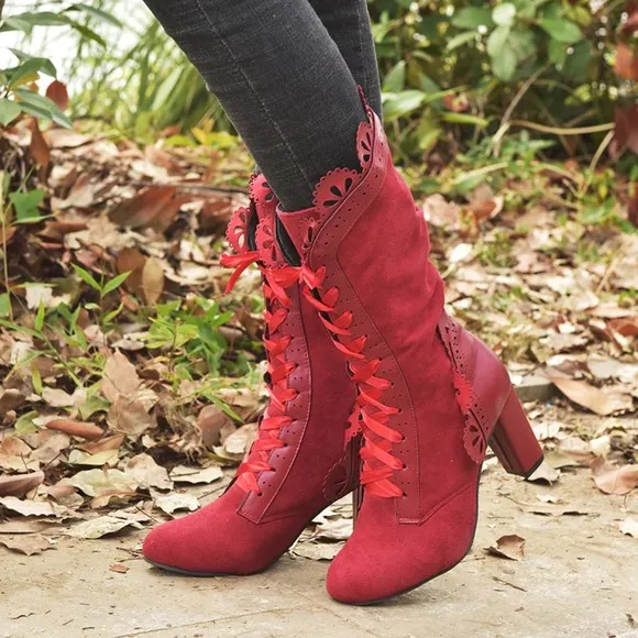 Victorian Red  Mid-Calf Boots Women Winter Boots 9.5 (41)