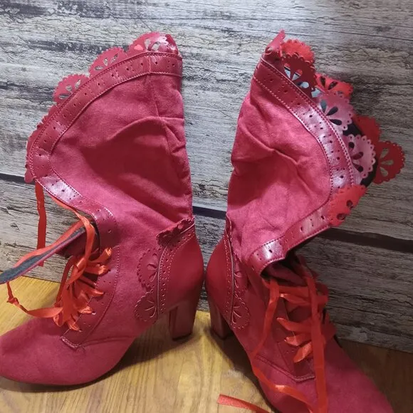 Victorian Red  Mid-Calf Boots Women Winter Boots 9.5 (41)