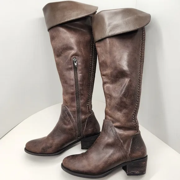 Vince Camuto boots women's 6.5M brown coffee leather Bendra equestrian knee high