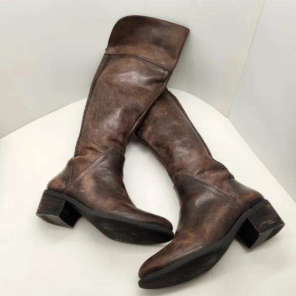 Vince Camuto boots women's 6.5M brown coffee leather Bendra equestrian knee high