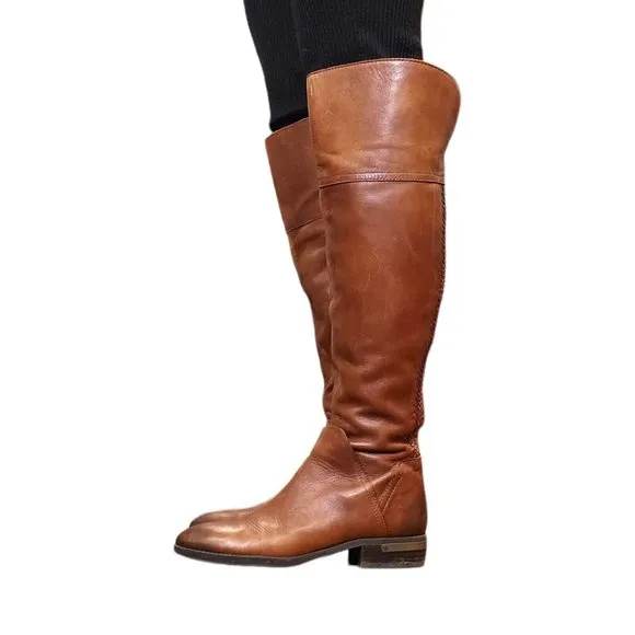 Vince Camuto Cognac Brown Leather Bendra Knee High Boots‎ Size 8.5 Riding