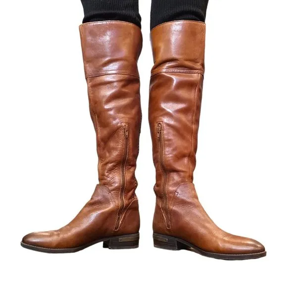 Vince Camuto Cognac Brown Leather Bendra Knee High Boots‎ Size 8.5 Riding