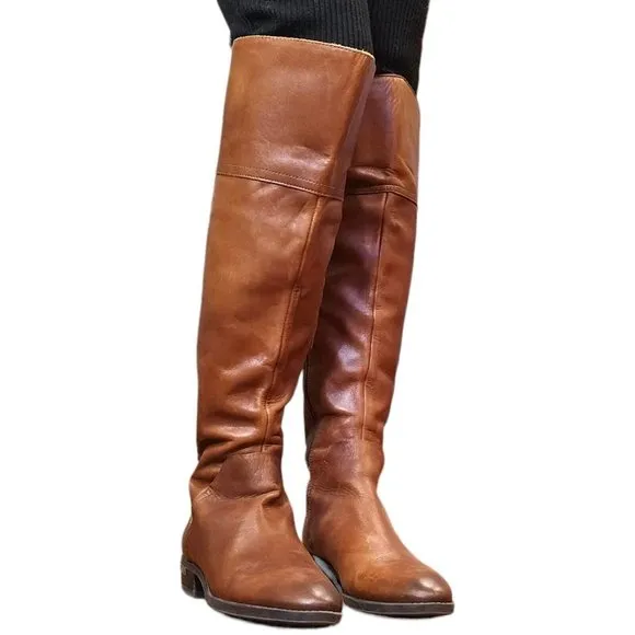 Vince Camuto Cognac Brown Leather Bendra Knee High Boots‎ Size 8.5 Riding