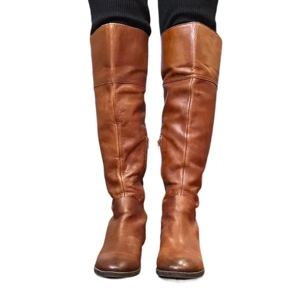 Vince Camuto Cognac Brown Leather Bendra Knee High Boots‎ Size 8.5 Riding