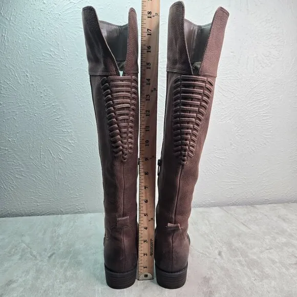 Vince Camuto Equestrian Boots Brown Leather Knee High Tall Western Riding Boot