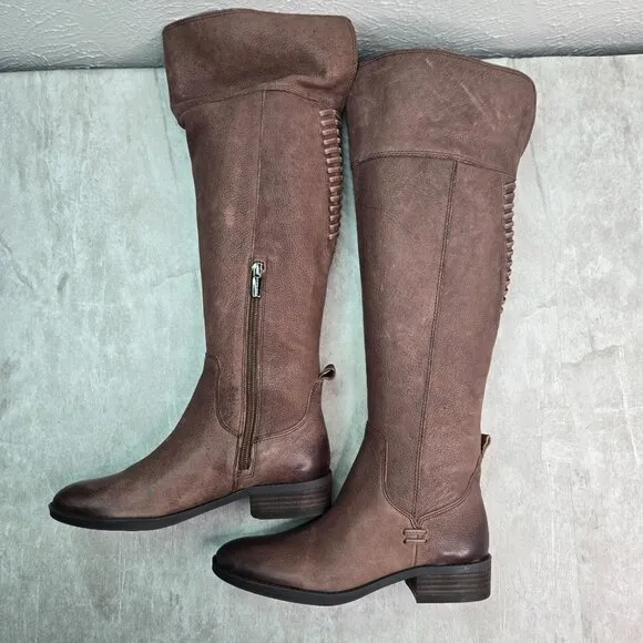 Vince Camuto Equestrian Boots Brown Leather Knee High Tall Western Riding Boot