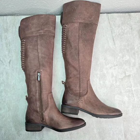 Vince Camuto Equestrian Boots Brown Leather Knee High Tall Western Riding Boot