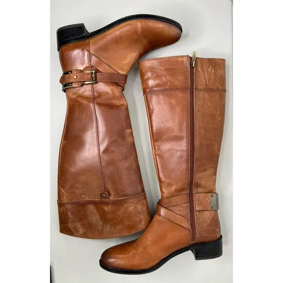 Vince Camuto Jaran Leather Buckle Riding Boots Womens Size 8.5
