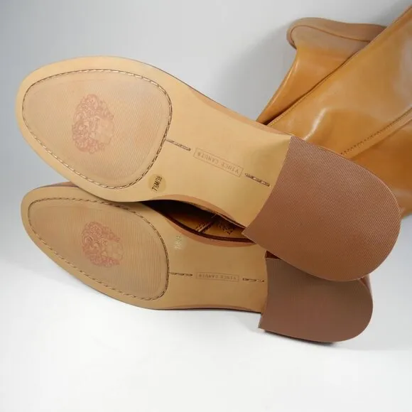 VINCE CAMUTO Ovarlym Riding Tall Boots Size 7.5 Light Cognac Brown LEATHER NEW