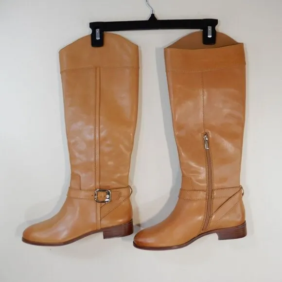 VINCE CAMUTO Ovarlym Riding Tall Boots Size 7.5 Light Cognac Brown LEATHER NEW