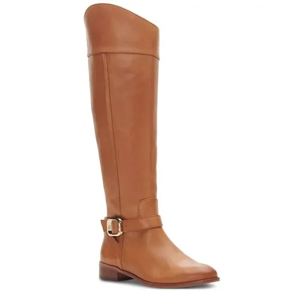 VINCE CAMUTO Ovarlym Riding Tall Boots Size 7.5 Light Cognac Brown LEATHER NEW