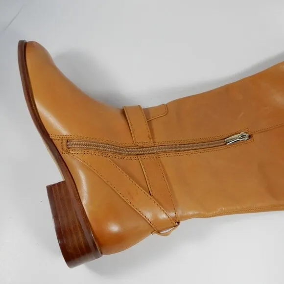 VINCE CAMUTO Ovarlym Riding Tall Boots Size 7.5 Light Cognac Brown LEATHER NEW