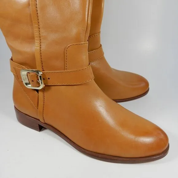 VINCE CAMUTO Ovarlym Riding Tall Boots Size 7.5 Light Cognac Brown LEATHER NEW