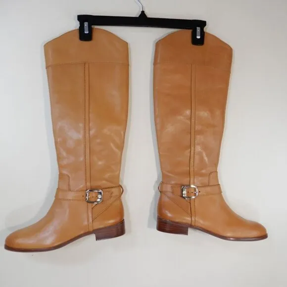 VINCE CAMUTO Ovarlym Riding Tall Boots Size 7.5 Light Cognac Brown LEATHER NEW