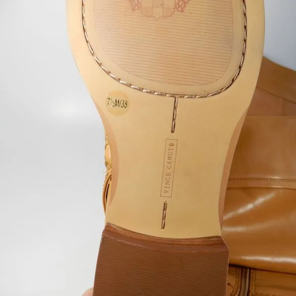 VINCE CAMUTO Ovarlym Riding Tall Boots Size 7.5 Light Cognac Brown LEATHER NEW