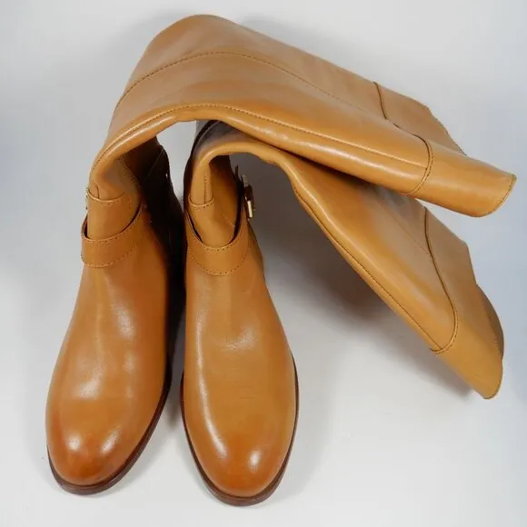 VINCE CAMUTO Ovarlym Riding Tall Boots Size 7.5 Light Cognac Brown LEATHER NEW