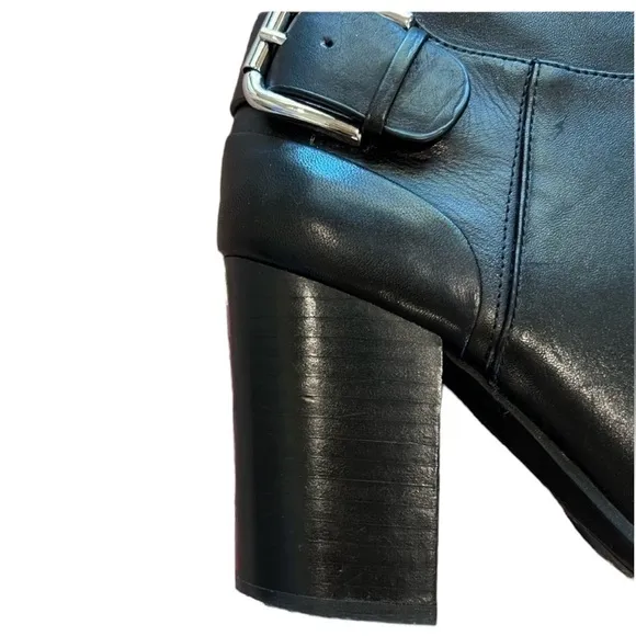 Vince Camuto Sidney Leather Knee High Riding Buckle Boots Black