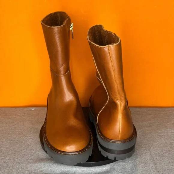 Vince Camuto Telvanni Cognac Brown Leather Platform Boot Zip Size 7 EU 37.5