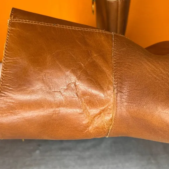 Vince Camuto Telvanni Cognac Brown Leather Platform Boot Zip Size 7 EU 37.5