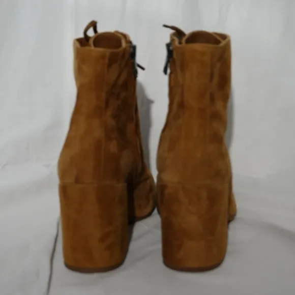 VINCE Halle Cognac Suede Heeled Ankle Boots, size 8.5M