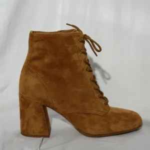VINCE Halle Cognac Suede Heeled Ankle Boots, size 8.5M