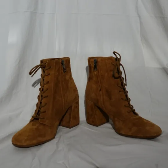 VINCE Halle Cognac Suede Heeled Ankle Boots, size 8.5M