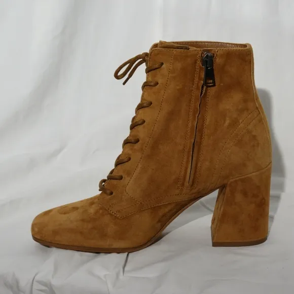 VINCE Halle Cognac Suede Heeled Ankle Boots, size 8.5M