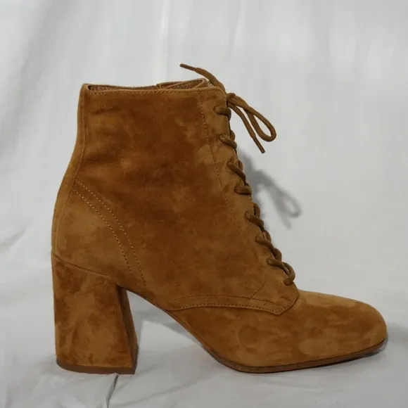 VINCE Halle Cognac Suede Heeled Ankle Boots, size 8.5M