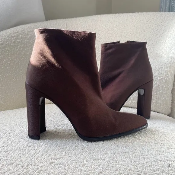Vintage 90s Via Spiga Brown Metallic Almond Toe Ankle Boots 36 6