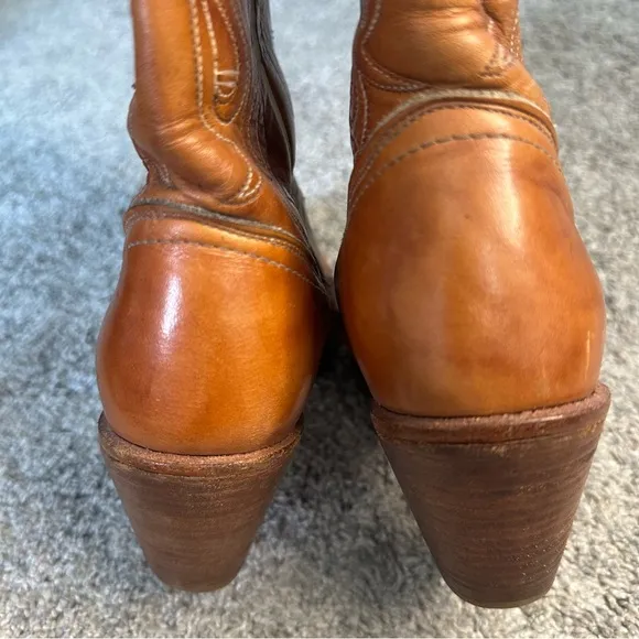 Vintage Acme Flower Brown Leather Stacked Heel Western Cowboy Boots 7.5 Daisy